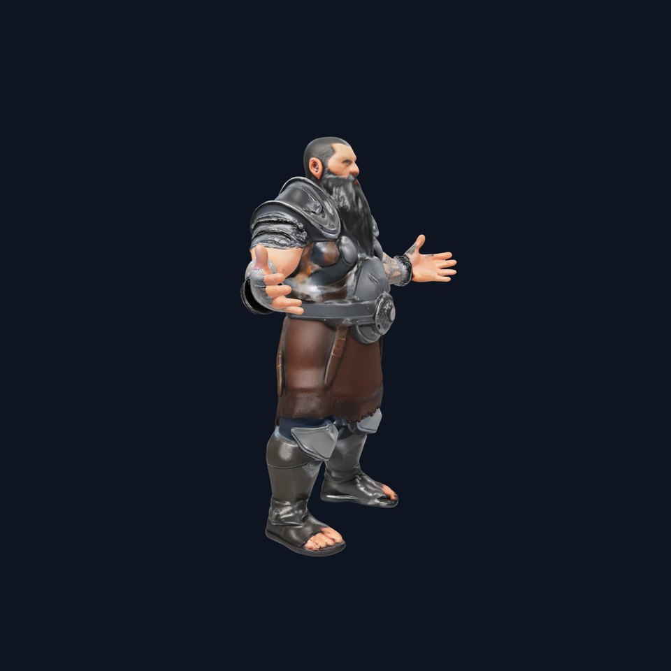 Bearded Warrior Rigged and Animated Character Model